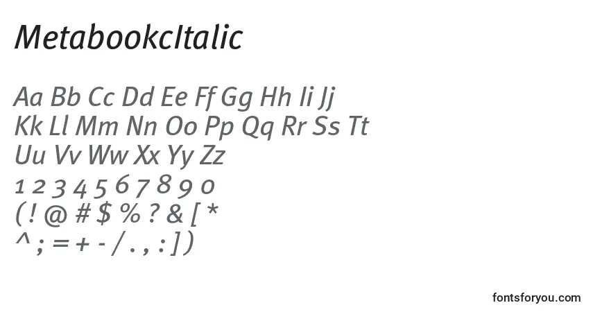 Czcionka MetabookcItalic – alfabet, cyfry, specjalne znaki