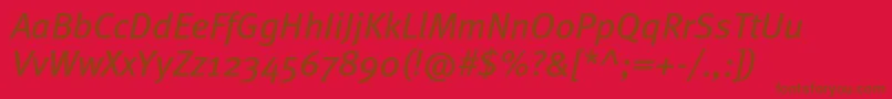 MetabookcItalic-Schriftart – Braune Schriften auf rotem Hintergrund