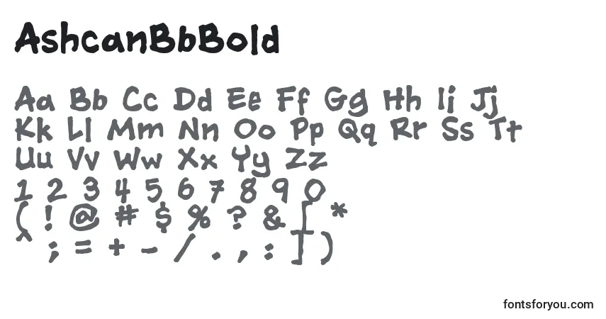 A fonte AshcanBbBold – alfabeto, números, caracteres especiais