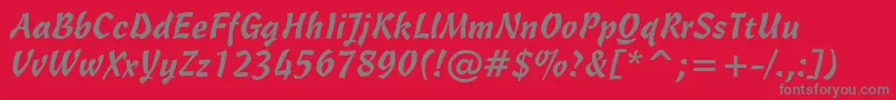 Freehand471Bt-Schriftart – Graue Schriften auf rotem Hintergrund