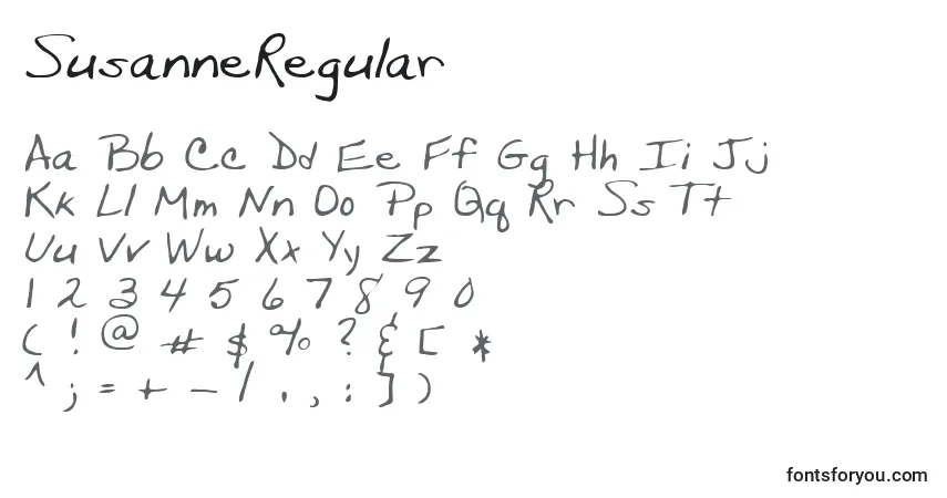 Schriftart SusanneRegular – Alphabet, Zahlen, spezielle Symbole