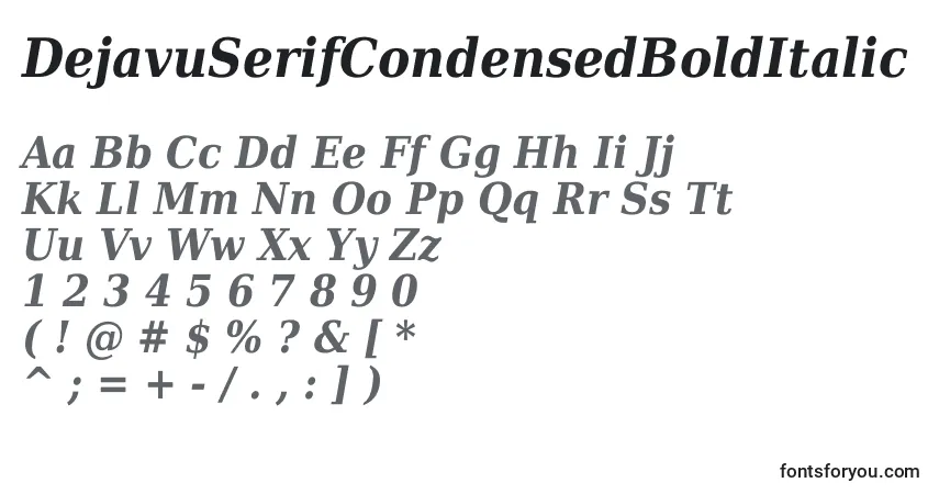 A fonte DejavuSerifCondensedBoldItalic – alfabeto, números, caracteres especiais
