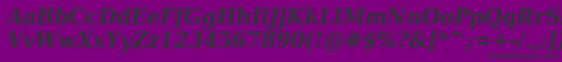Fonte DejavuSerifCondensedBoldItalic – fontes pretas em um fundo violeta