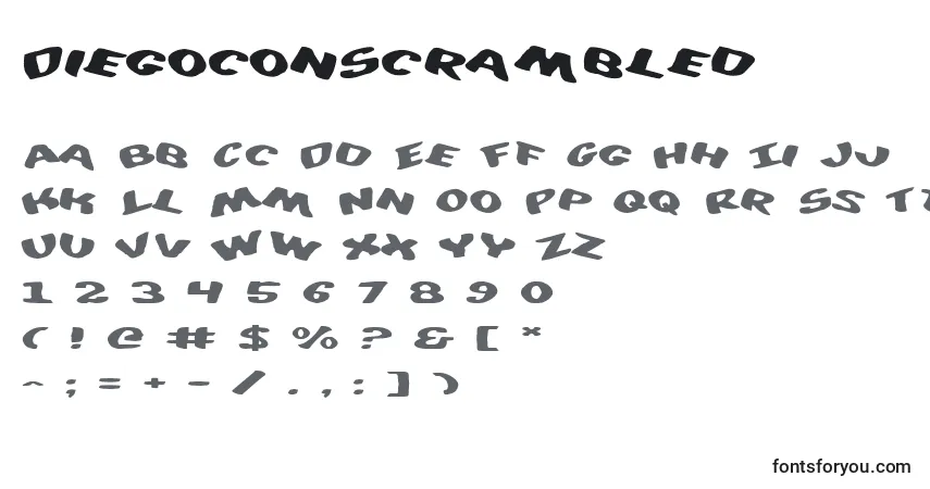 Czcionka DiegoconScrambled – alfabet, cyfry, specjalne znaki