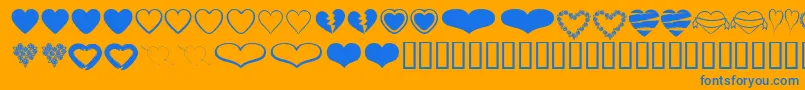 HeartsBv-Schriftart – Blaue Schriften auf orangefarbenem Hintergrund