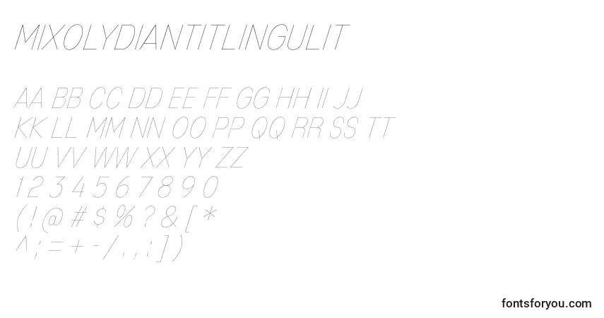 A fonte MixolydianTitlingUlIt – alfabeto, números, caracteres especiais