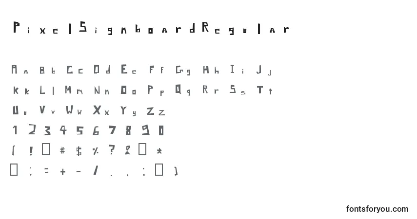 Czcionka PixelSignboardRegular – alfabet, cyfry, specjalne znaki