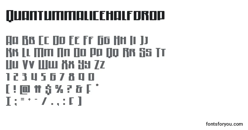 Czcionka Quantummalicehalfdrop – alfabet, cyfry, specjalne znaki