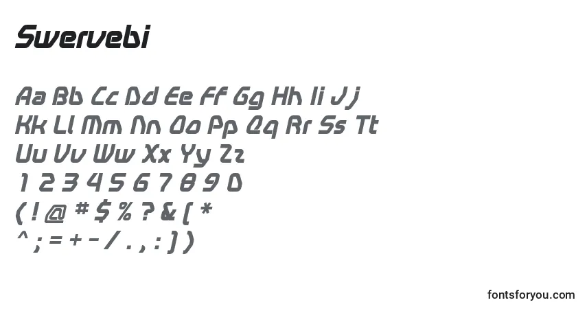 Schriftart Swervebi – Alphabet, Zahlen, spezielle Symbole