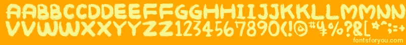 Mukokuseki Font – Yellow Fonts on Orange Background