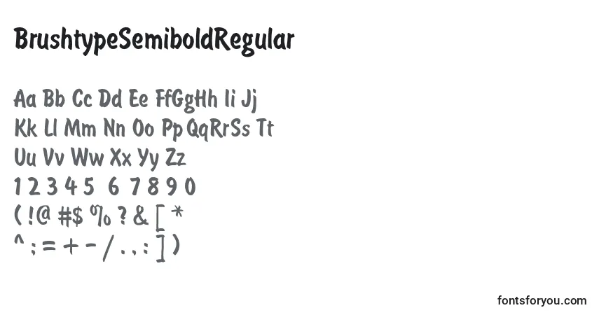 Czcionka BrushtypeSemiboldRegular – alfabet, cyfry, specjalne znaki
