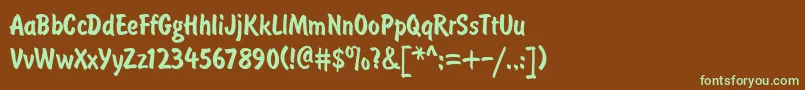 フォントBrushtypeSemiboldRegular – 緑色の文字が茶色の背景にあります。