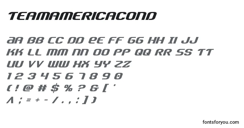 A fonte Teamamericacond – alfabeto, números, caracteres especiais