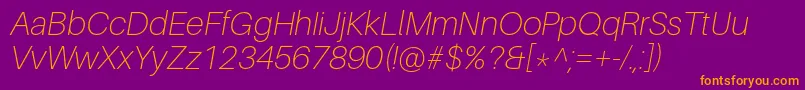 AileronThinitalic-Schriftart – Orangefarbene Schriften auf violettem Hintergrund