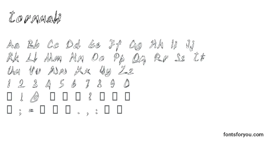 Schriftart Tornuali – Alphabet, Zahlen, spezielle Symbole