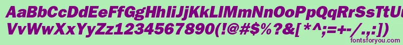 BloknotheavycItalic-fontti – violetit fontit vihreällä taustalla