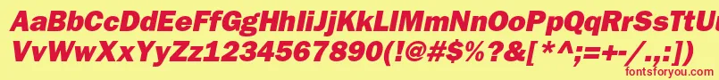 フォントBloknotheavycItalic – 赤い文字の黄色い背景