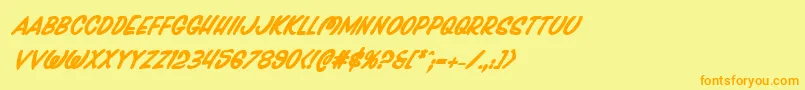 フォントPressdarlingboldital – オレンジの文字が黄色の背景にあります。