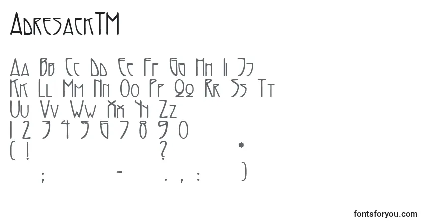 Schriftart AdresackTM – Alphabet, Zahlen, spezielle Symbole