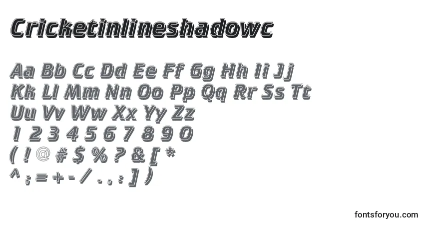 Czcionka Cricketinlineshadowc – alfabet, cyfry, specjalne znaki