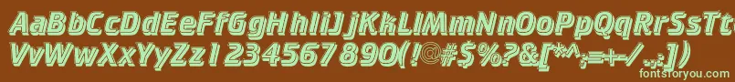 フォントCricketinlineshadowc – 緑色の文字が茶色の背景にあります。