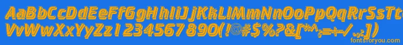 フォントCricketinlineshadowc – オレンジ色の文字が青い背景にあります。