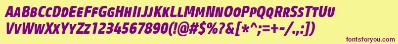 CoreSansMSc77CnExtraboldItalic Font – Purple Fonts on Yellow Background
