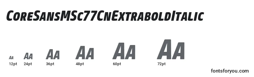 Размеры шрифта CoreSansMSc77CnExtraboldItalic