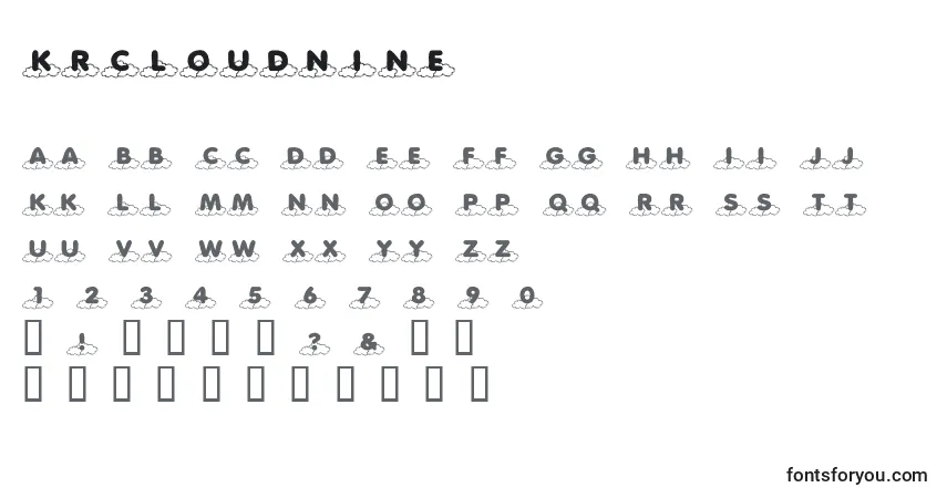 Czcionka KrCloudNine – alfabet, cyfry, specjalne znaki