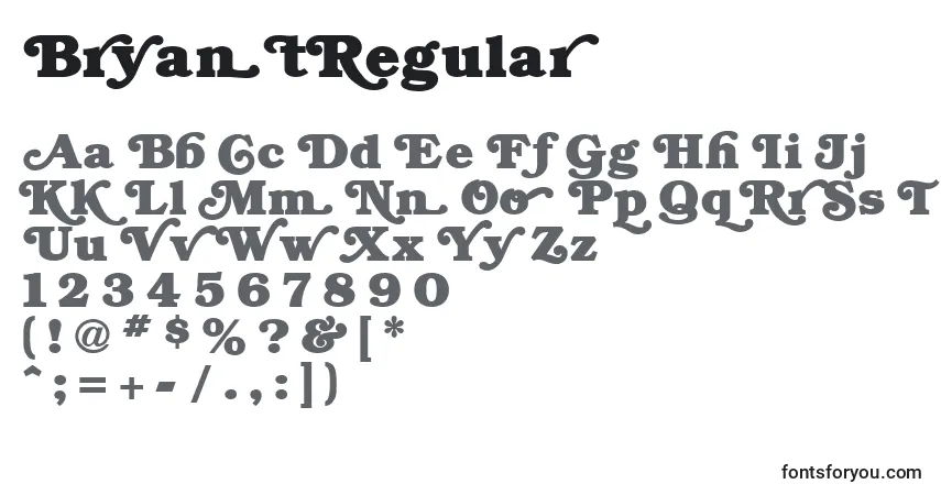 A fonte BryantRegular – alfabeto, números, caracteres especiais