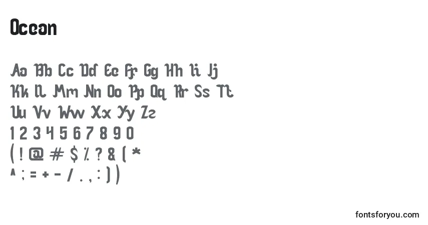 Czcionka Ocean – alfabet, cyfry, specjalne znaki