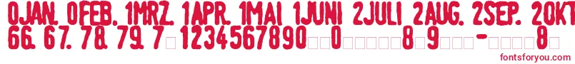 フォントLinotypeTagesstempelFett – 白い背景に赤い文字
