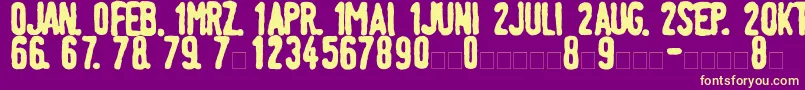 LinotypeTagesstempelFett-Schriftart – Gelbe Schriften auf violettem Hintergrund