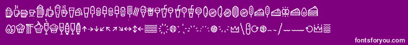 EscalopeCrustTwoIcons-fontti – valkoiset fontit violetilla taustalla