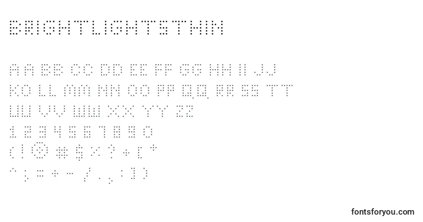 Czcionka BrightLightsThin – alfabet, cyfry, specjalne znaki