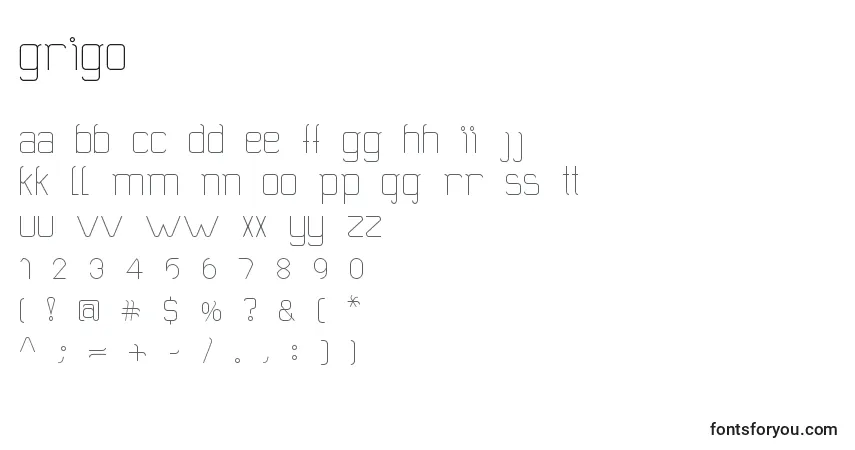 Шрифт Grigo – алфавит, цифры, специальные символы