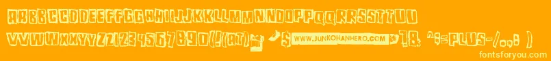 Pozofour-Schriftart – Gelbe Schriften auf orangefarbenem Hintergrund