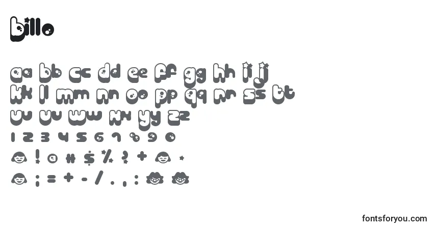 Billo-fontti – aakkoset, numerot, erikoismerkit