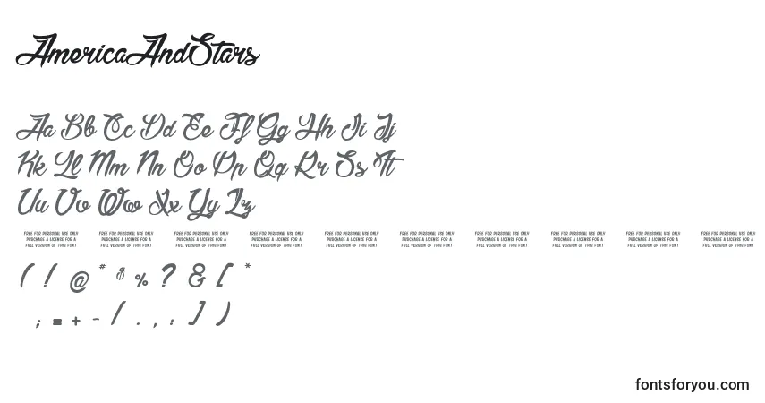 Czcionka AmericaAndStars – alfabet, cyfry, specjalne znaki
