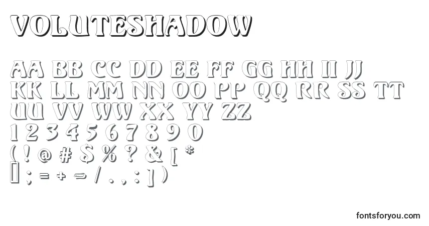 A fonte VoluteShadow – alfabeto, números, caracteres especiais