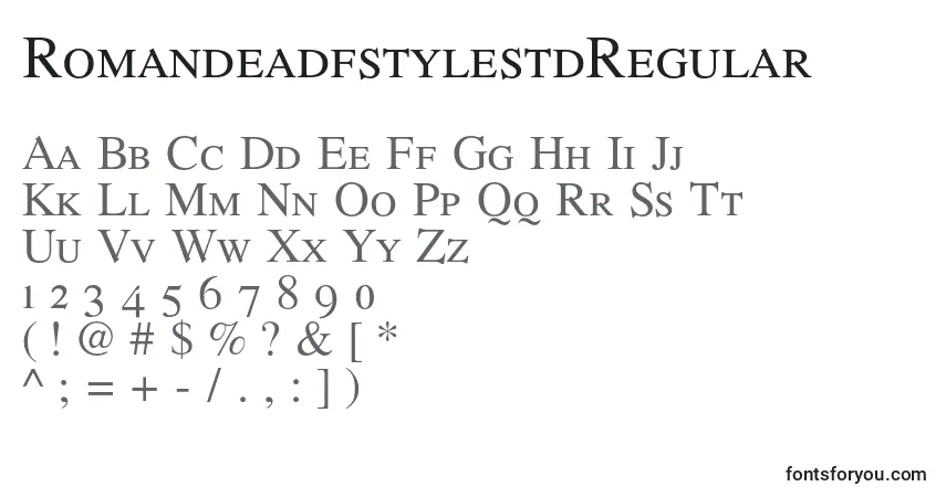 A fonte RomandeadfstylestdRegular (46018) – alfabeto, números, caracteres especiais