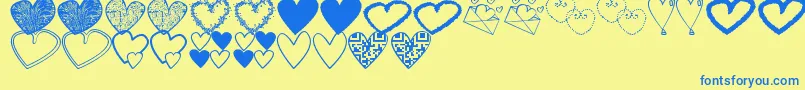 HeartsShapessTfb-Schriftart – Blaue Schriften auf gelbem Hintergrund