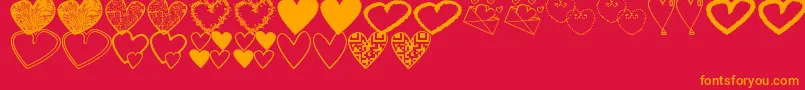 HeartsShapessTfb-Schriftart – Orangefarbene Schriften auf rotem Hintergrund