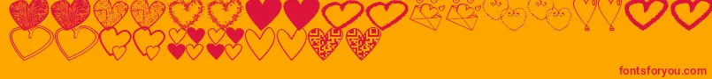 HeartsShapessTfb-Schriftart – Rote Schriften auf orangefarbenem Hintergrund