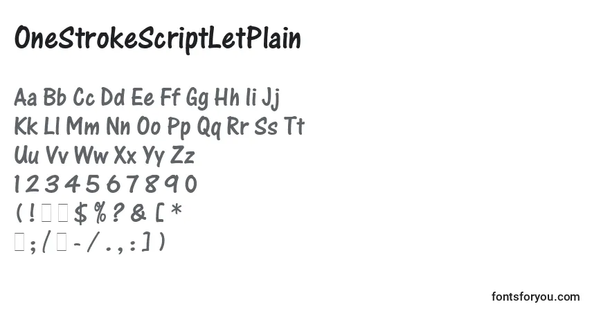 Schriftart OneStrokeScriptLetPlain – Alphabet, Zahlen, spezielle Symbole