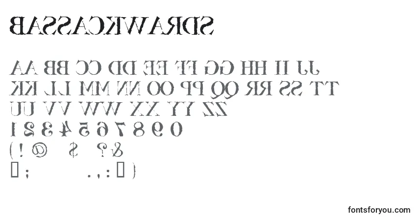 A fonte Bassackwards – alfabeto, números, caracteres especiais