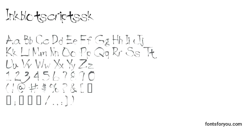 A fonte Inkblotscriptssk – alfabeto, números, caracteres especiais