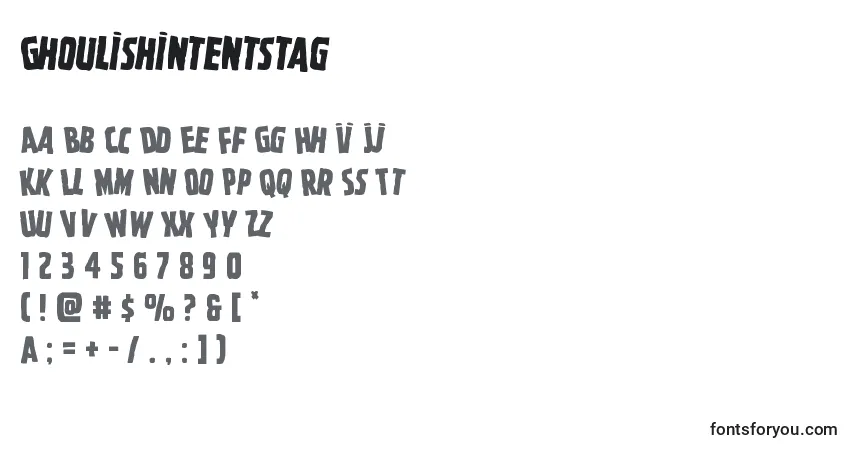 Ghoulishintentstag Font – alphabet, numbers, special characters