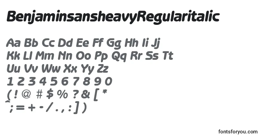 A fonte BenjaminsansheavyRegularitalic – alfabeto, números, caracteres especiais