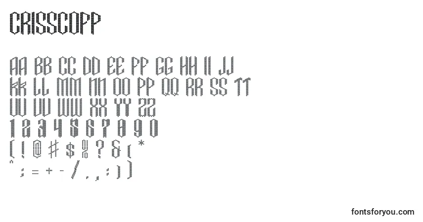 A fonte CrisscoFp – alfabeto, números, caracteres especiais